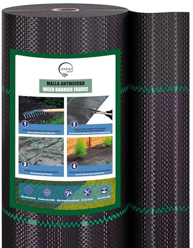 GREEN GOF Malla Antihierbas Premium 1x50m, 130g/m² - Ultra Resistente. Varios Tamaños. Alta Estabilización UV, Permeable y Transpirable - contra Las Malas Hierbas. Geotextil para Jardín y Terraza.