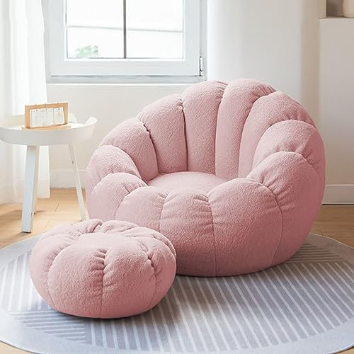 DESHVA Stuffed Animal Bean Bag Storage Chair, Ultra Soft Memory Foam Bean Bag Chair, Imitation Teddy fur, Washable, Stuffable Zipper Beanbag Cover for Organizing Plush Toys,Pink