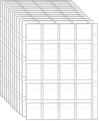 QWORK® 12 Hojas Páginas de Colección de Monedas con 9 Agujeros para Album Monedas, 20 Compartimentos de 45 mm