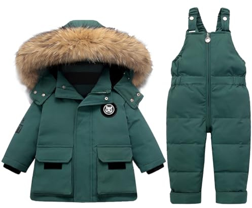 Acuryx Combinaison de Neige Fille Garçon Doudoune à Capuche + Pantalons de Ski Enfant 2PCS Ensemble de Doudoune pour Bébé d'hive Enfant Doudoune Manches Longues 12-18 Mois