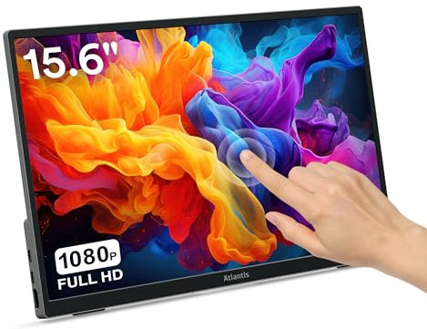 Atlantis Monitor Portatile TouchScreen 16 Pollici, 1080P Full HD 1920x1080, HDMI/Type_C, Speaker 2x1W, Inclinazione Regolabile, display IPS, per Notebook/Console/ 170/170,Cavo HDMI 1,5m/Type_C, < 1Kg.