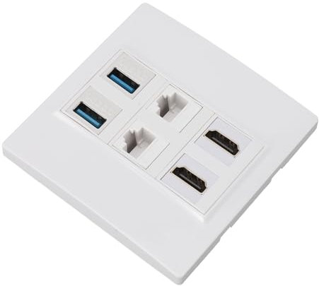 Media Outlet Wall Plate, Multimedia Wall Plate, 6 Port Multimedia 86 RJ45 HDMI USB3.0 Solderless Wall Panel, Single Gang Wall Socket 4K 60HZ