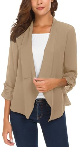 Urban CoCo kvinnors rynkad ärm lätt tunn chiffong blazer, Camel, XXL