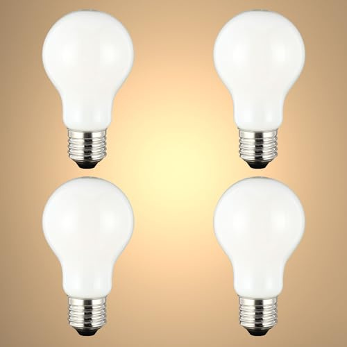 TEKLED® A60 GLS NONDIMMABLE Filament LED Bulbs | E27 Edison Screw | A19 Energy Saving 6.5W Light Milky White Glass Bulb 55W Incandescent Bulb Equivalent | 4000K 850LM | 4-Pack | Cool White