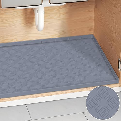 OcePor Tapis sous évier de 55,9 x 48,3 cm – Tapis de dessous d'évier imperméable pour le fond de l'évier de cuisine – Tapis de protection en silicone pour dessous d'évier de cuisine (gris clair)