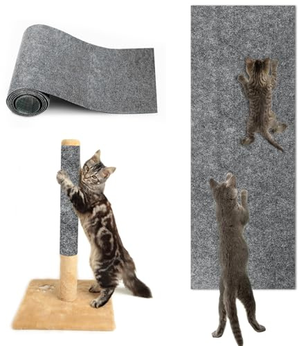 Planche à gratter autocollante - Gris clair - Tapis à gratter pour chat - Tapis mural pour chat - 200 cm x 40 cm