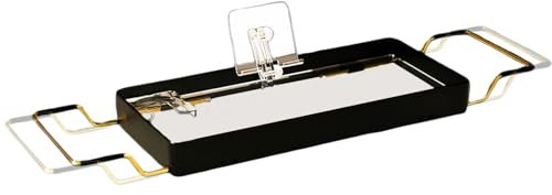 GIYDNEI Vassoio Caddy Per Vasca Da Bagno in Acrilico, Vassoio Da Bagno Estensibile Per Vasca Da Bagno Con Bicchiere Da Vino E Supporti Per Telefono, Vassoio Per Mensola,Nero,29.9~36.2in