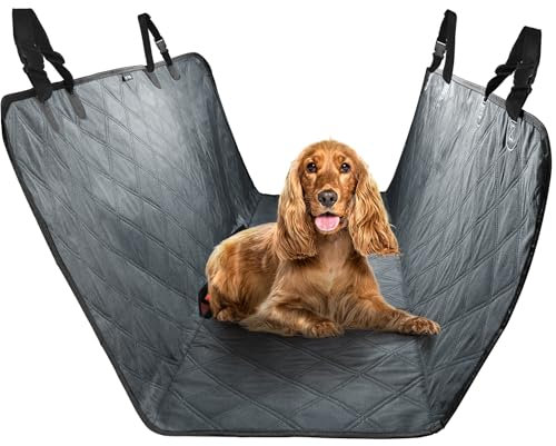 KYG Multi-Function Dog Car Protector, Waterproof Scratch Proof Nonslip Travel Hammock, Back Seat Cover & Boot Liner with Seat Anchors, Universal Fit for Cars/SUV/Trucks, Machine Washable (Grey)