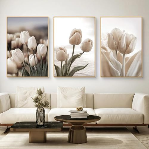 Herfair 3 premium tulpan, affischset, moderna skogsbilder tulpan canvasbilder bilder väggdekoration, vardagsrum sovrum väggdekoration, utan ram (50 x 70 cm)