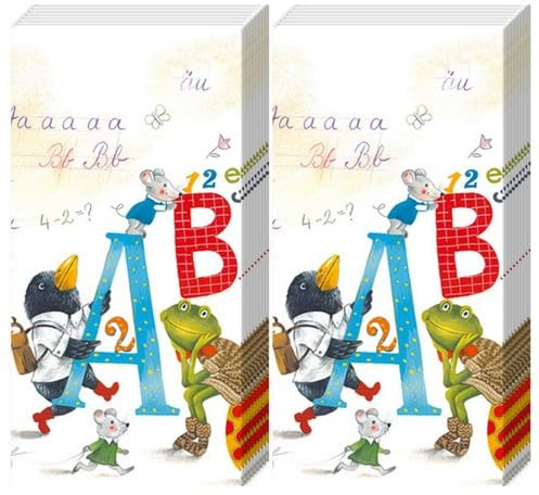 20 einzelne Taschentücher Kindermotive Tiere am ABC. 2 Packungen mit 10 einzelnen Papiertaschentücher bedruckt als Geschenk.