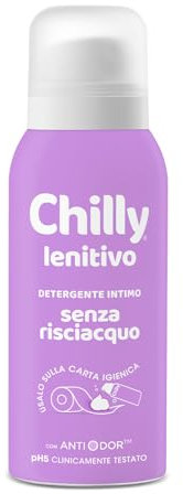 Chilly Senza Risciacquo, Detergente Intimo Senza Risciacquo Lenitivo, Da usare sulla Carta Igienica, Sollievo da piccoli fastidi, Formula in Mousse a pH5, Con Anti-Odor, Clinicamente Testato - 100ml