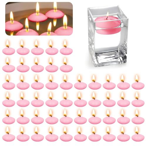 Candele galleggianti, 50 pezzi, colore Rosa, candela non profumate, tealight per la piscina di nozze, vasca da bagno