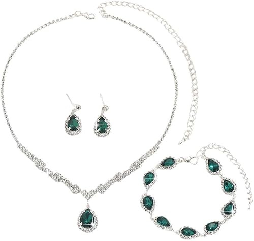 FDEETY Parure Bijoux Goutte Cristal Brillant Collier Boucles Bracelet Argenté Strass Élégant Ensemble Luxueux