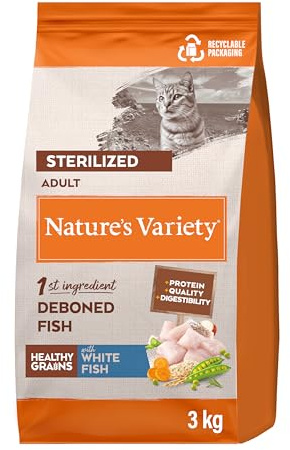 Nature's Variety Healthy Grains - Pienso para Gatos Esterilizados Adultos con Pescado blanco sin espinas - 3kg