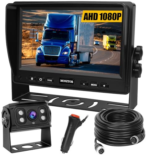 Rückfahrkamera-Set mit 7-LCD-1080P Monitor & 170° Weitwinkel- Rückfahrkamera, IP69K wasserdicht, 4IR Nachtsicht, DIY-Leitfäden,für LKW/Anhänger/Bus/Van/Landwirtschaft/Schwertransport(12-32 Volt)