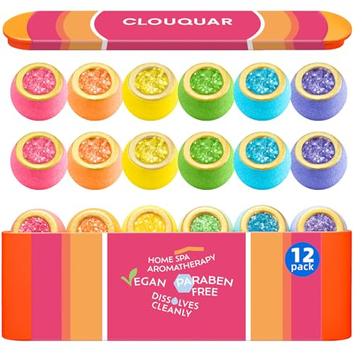 Crystal Bath Bomb Gift Set – 12 Pack with 6 Natural Scents, Organic Shower Bombs with Nourishing Bath Salts, Stress Relief Bubble Spa, Self Care Gifts for Women, Mom, Wife, and Daughter