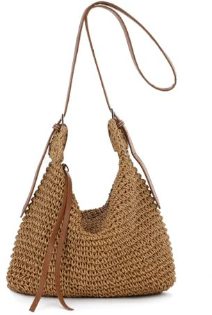 EVEOUT Stroh Umhängetasche Damen Sommer Leicht Gewebte Raffia Crossbody Tasche Lässige Boho Crossbody Strohtasche für Strand Urlaub Alltag