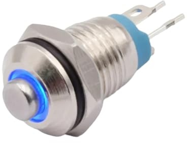 MELEDFCFK 5 Pezzi 8mm Interruttore a Pulsante con retroilluminazione a LED in Metallo istantaneo ON off Anello Alto in Ottone 3V 12V DC 220V AC(Blue LED,12V-24V)
