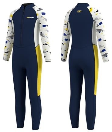 Seaskin Kids Wetsuit for Boys Girls Toddler 2mm Front Zip Full Body Diving Suits Thermal Swimsuits (Yellow, 4)