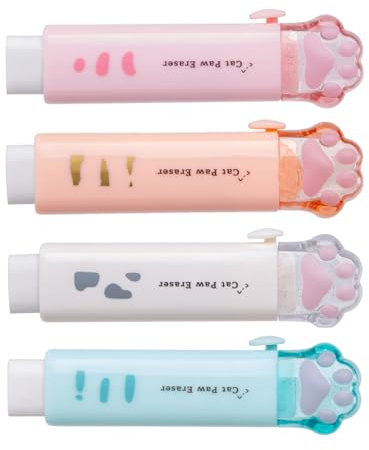 Qaixwuyi Borrador de Pata de Gato Goma de Borrar Anti-suciedad 4 Colores Goma de Borrar Push-Pull para Escuela Oficina Pintura Dibujo Diseño