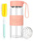 WnlahuWA 1 Stück Shaker Glas 480ml, Protein Shaker Glas 16 Oz, Kleiner Glaskrüge, Geruchloses Shakerflasche, BPA-freies, mit 304 Edelstahl-Rührball und Reinigungsputzer (Rosa)
