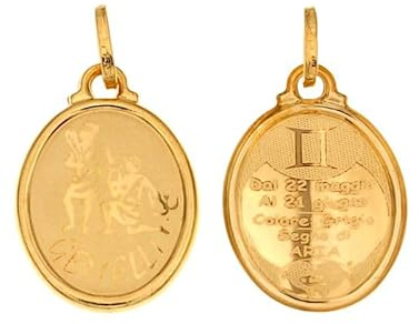 CIONDOLO SEGNO ZODIACALE GEMELLI IN ORO GIALLO 18 KT + COLLANA LACCIO IN OMAGGIO (gemelli)