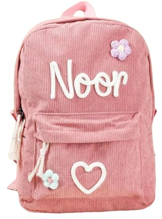 Nergaebe Mochila Infantil Personalizada - Mochila de Pana con Nombre Bordado, Mochila Escolar de Cuerda de Algodón, Regalo para Niños/Niñas - Ideal para Vuelta al Cole