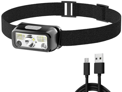Mr.Gadget's Solutions Linterna frontal LED con correa ajustable, ligera, impermeable, alimentada por USB