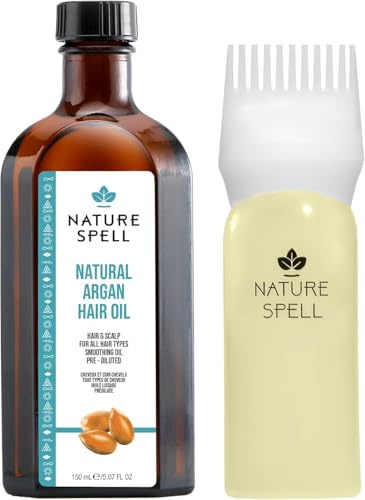 Nature Spell Argan Oil for Hair & Scalp with Comb Applicator, Pre-Diluted Oil to Replenish and Protect Strands from Heat Damage, For All Hair Types, 150ml