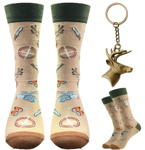 Geschenk Für Jäger Set - Lustige Socken 38-45 Und Hirschkopf Schlüsselanhänger, Personalisierte Socken, Für Jäger Geschenke, Jagd Zubehör, Jagdbekleidung, Geschenk Jäger, Lustige Geschenke Für Männer