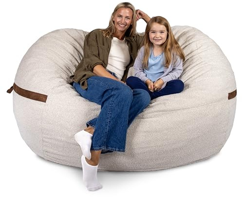 Big Joe Fuf 8Ft Giant Foam Bean Bag Chair, Oversized Couch with Removable Cover for Kids, Teens, Adults, Sandstone Textured Boucle, 8 Foot