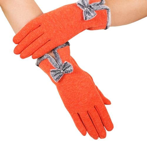 Oxtxuzdm Guanti termici caldi alla moda spessi eleganti guanti con fiocco per tempo freddo Natale inverno ciclismo sci arrampicata, Arancione, 23x9cm