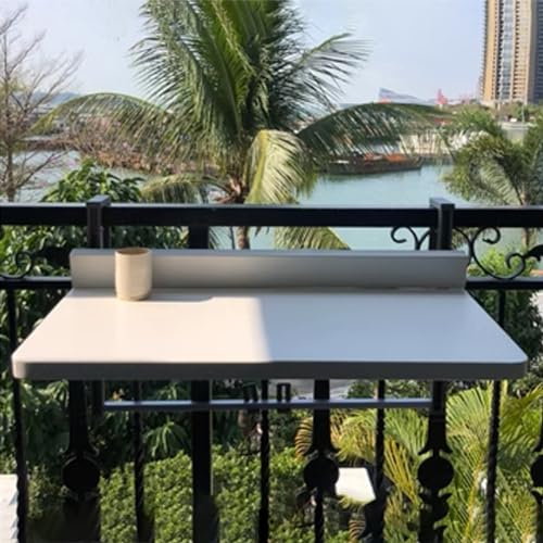 Balcony Hanging Table,Foldable Balcony Hanging Table Adjustable Wall-Mounted Railing Table Compact Outdoor Side Table for Patio - Space-Saving Design in White/Black