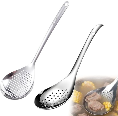Schaumkelle, 2-teiliges Edelstahl-Set mit Lang- und Kurzgriff, ideal für Küche und Kochen, hochwertige 304 und 201 Edelstahl-Qualität, langlebig und rostfrei