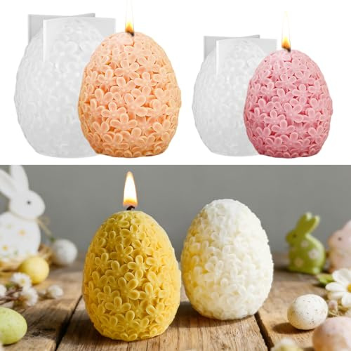 Molde de Silicona para Huevos de Pascua 3D, 2 Piezas Forma de Huevo de Pascua, Diseño de Flores de Molde de Silicona de Pascua para Yeso DIY, Pastel de Vela Perfumada, Decoración del Hogar