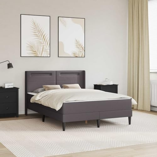 kithwjll Struttura letto con materasso grigio, 140 x 190 cm, in ecopelle, materasso a molle insacchettate, topper in schiuma fredda, porte USB, illuminazione LED, ergonomico, per camera da letto
