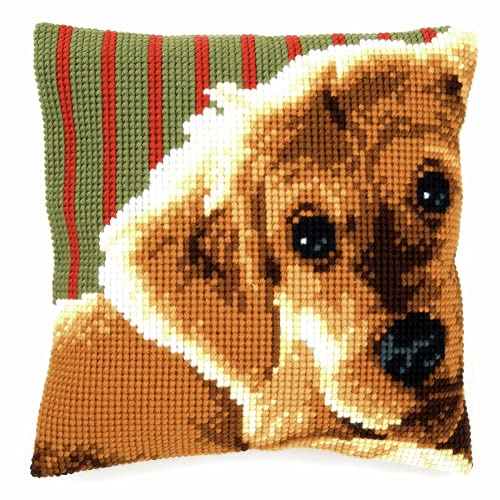 VERVACO Kit Cuscino Punto Croce Cane Set Ricamo Principianti Cuscini Gobelin Decorativi ca. 40 x 40 cm Accessori per Lavoretti Creativi DIY Casa Decor Hobby Adulti Cross Stitch