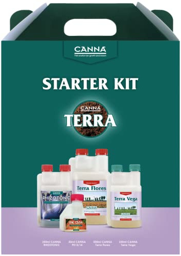 Canna Starter Kit (Todo lo Necesario para un Ciclo de Cultivo) + Regalo de Guantes (Nuevo Formato), Rhizotonic 250ml, Terra Vega 250ml, Terra Flores 500ml, PK 13-14 50ml