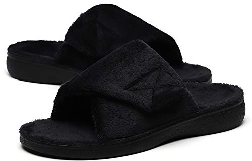 SOLLBEAM Women's Plantar Fasciitis Fuzzy House Orthopedic Adjustable Slippers With Arch Support Orthotic Heel Cup Sandals For Ladies