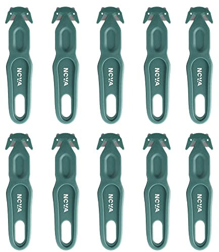 Nova Safety Cutter Tool, Safety Box Cutter Knife, Ergonomic Film Cutting Blade, Box, Strap, Carton, Package, Envelope and Letter Opener (Green, 10 pcs)