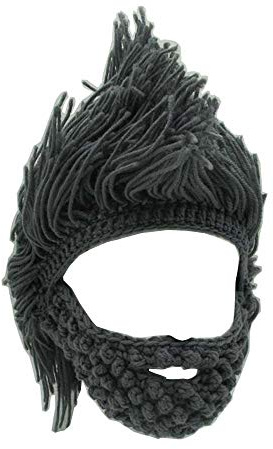 YEKEYI Wikingerbart-Mütze, Horn, Winter, warme Maske, gestrickte, lustige Kappe aus Wolle, Barbarian, Einheitsgröße