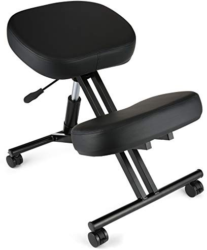 Ergonomic Kneeling Chair, Corrective Posture Seat for Home Office, Adjustable Stool with Thick Foam Cushions and Smooth Gliding Casters - Back & Neck Pain Relief | Spine Tension Relief