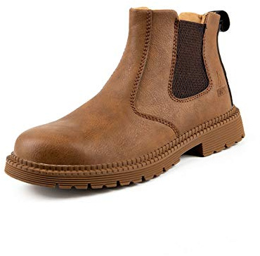 Bestgift Chaussures de sécurité pour homme avec coque en acier - Imperméables - Chaussures industrielles - Marron - kaki, 47.5 EU