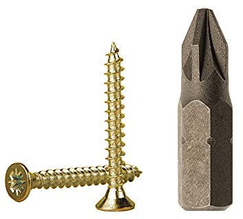 (1500 Stück) gelb verzinkter Stahl 2,5 x 20 mm Holzschrauben Spanplattenschrauben Universal Pozi-Drive Schraube PZ Vollgewinde Pozidriv Senkkopf (1500, 2,5 x 20 mm)