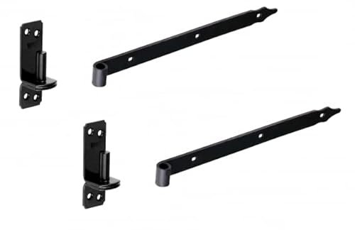 Gedotec schweres Türscharnier - Aufschraubband | 1 Set aus 2 Stk Ladenbänder + 2 Stk Zapfgriff aus Stahl | Fensterschanier 500 mm - Durchmesser 16 mm | Türband schwarz | Scharniere Tür | Einbohrband