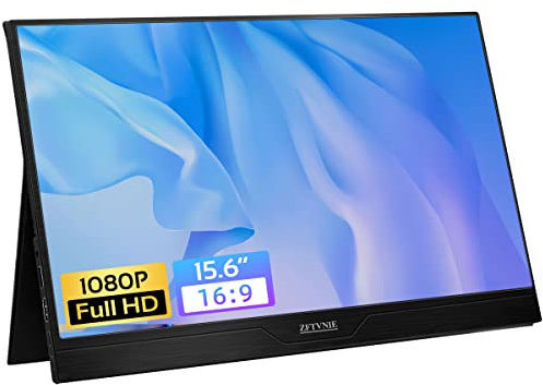 ZFTVNIE 15,6 Zoll Tragbarer Monitor Full HD 1080P IPS Bildschirm, Ultra-Slim Portable Monitor mit USB-C/Typ C/HDMI, Ledertasche & Dual-Lautsprecher, Externer Monitor für Laptop PC Xbox PS4