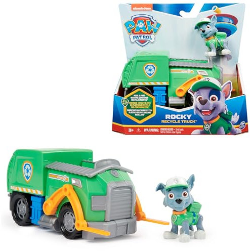 Paw Patrol Patrulla Canina - Camión de Reciclaje y Figura Rocky - Camión Juguete con Figura Rocky - Patrulla Canina Juguetes - 6068854 - Juguetes Niños 3 Años + Regalo Niño 3 Años +
