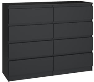 VBChome Kommode mit 8 Schubladen 120 x 40 x 97 cm Schwarz Grifflose Schubladenkommode Mehrzweckschrank für Flur Schlafzimmer Wohnzimmer Kinderzimmer Modern Schwarz
