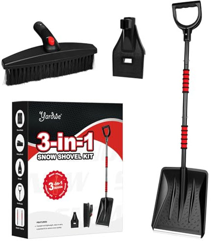 Yardwe 2025 New 3-In-1 Schneeschaufel Besen Set mit Eiskratzer und Schneebürste Abnehmbarer Tragbarer Schneeschieber für Auffahrt Garten Wohnmobilen