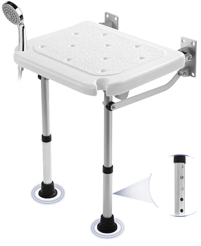 TYYIHUA Folding Shower Seat Wall Mounted, Foldable Shower Bench Shower Stool - Shower Chair for Inside Shower for Adults, Pregnant Women, Elderly and Disabled - Adjustable Height from 16.9 to 20.9
